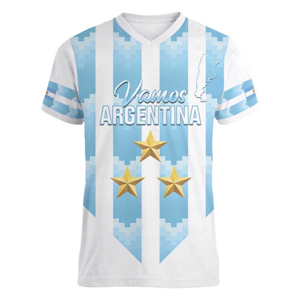Custom Argentina Football Women V-Neck T-Shirt Vamos La Albiceleste