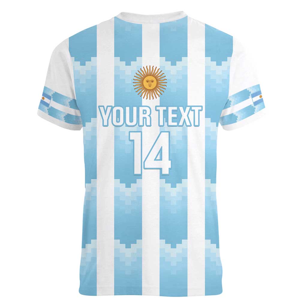 Custom Argentina Football Women V-Neck T-Shirt Vamos La Albiceleste