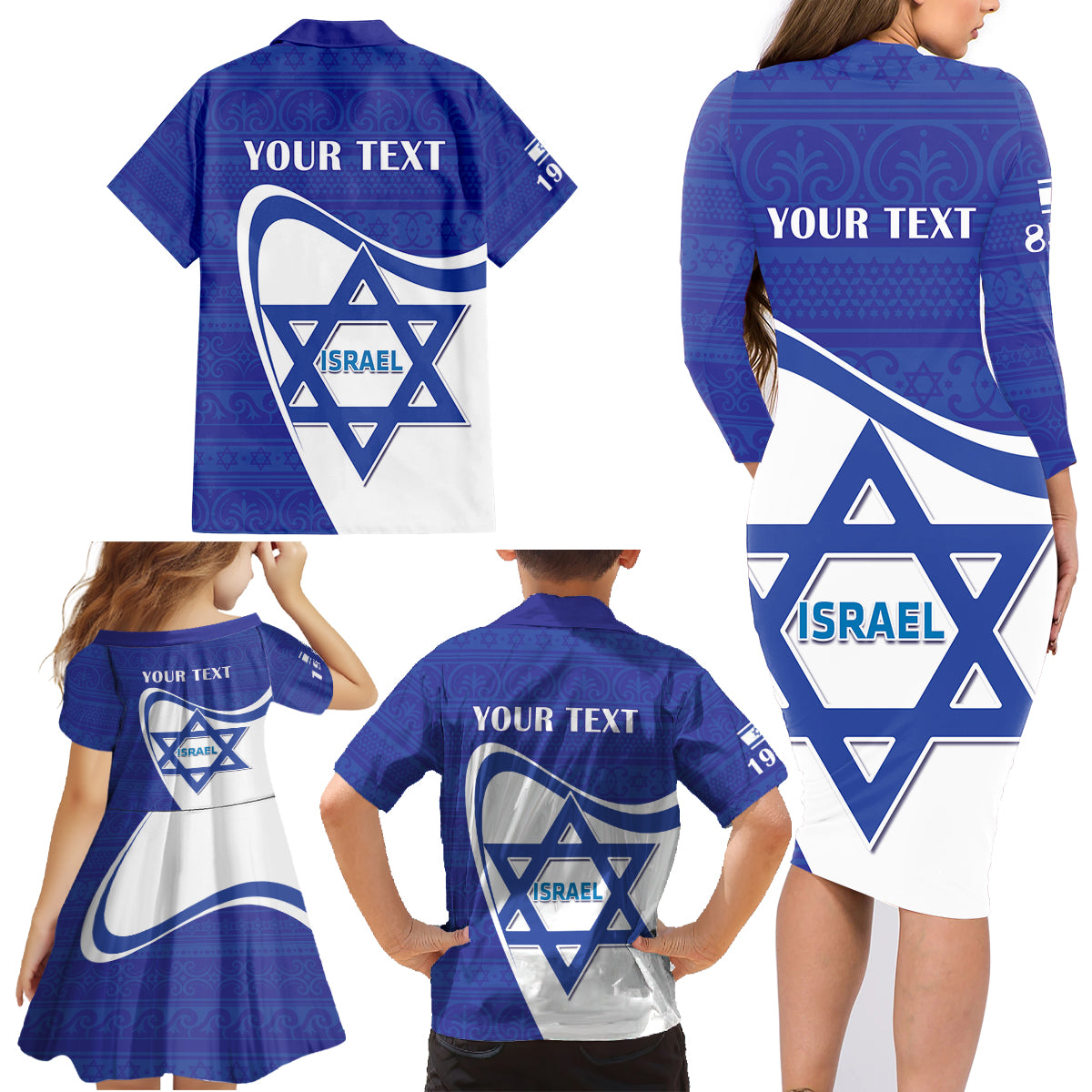 Personalised Israel Independence Day Family Matching Long Sleeve Bodycon Dress and Hawaiian Shirt 2024 Yom Haatzmaut - Wonder Print Shop