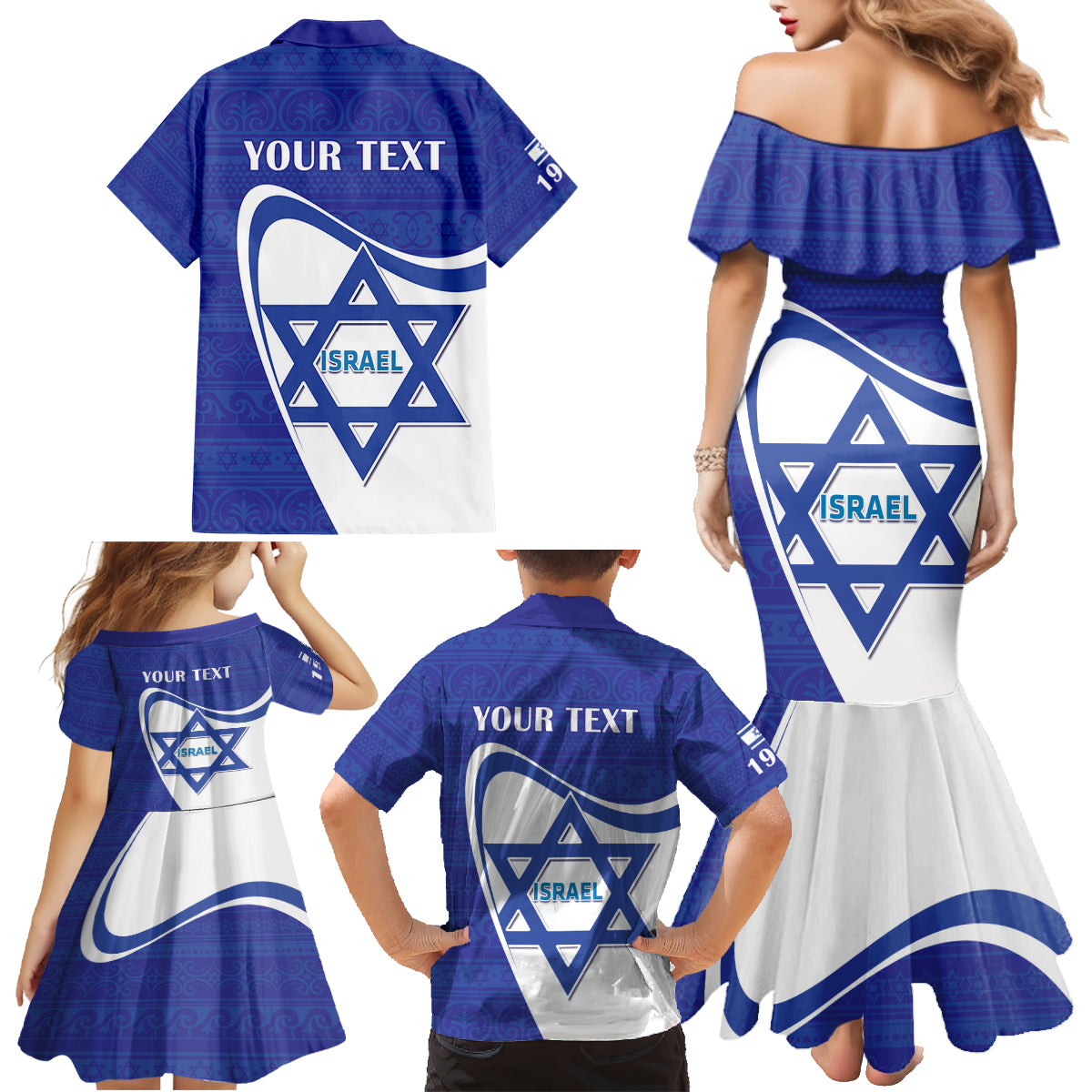 Personalised Israel Independence Day Family Matching Mermaid Dress and Hawaiian Shirt 2024 Yom Haatzmaut - Wonder Print Shop