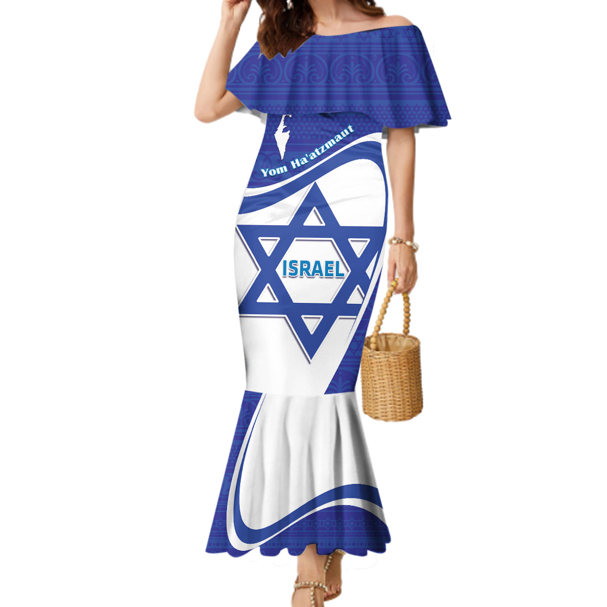 Personalised Israel Independence Day Family Matching Mermaid Dress and Hawaiian Shirt 2024 Yom Haatzmaut - Wonder Print Shop