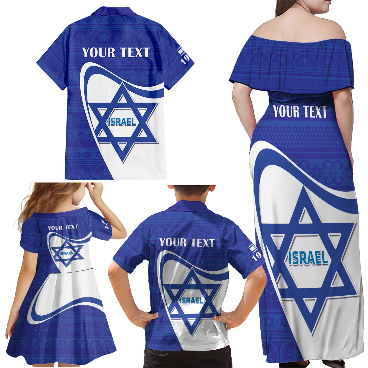 Personalised Israel Independence Day Family Matching Off Shoulder Maxi Dress and Hawaiian Shirt 2024 Yom Haatzmaut - Wonder Print Shop