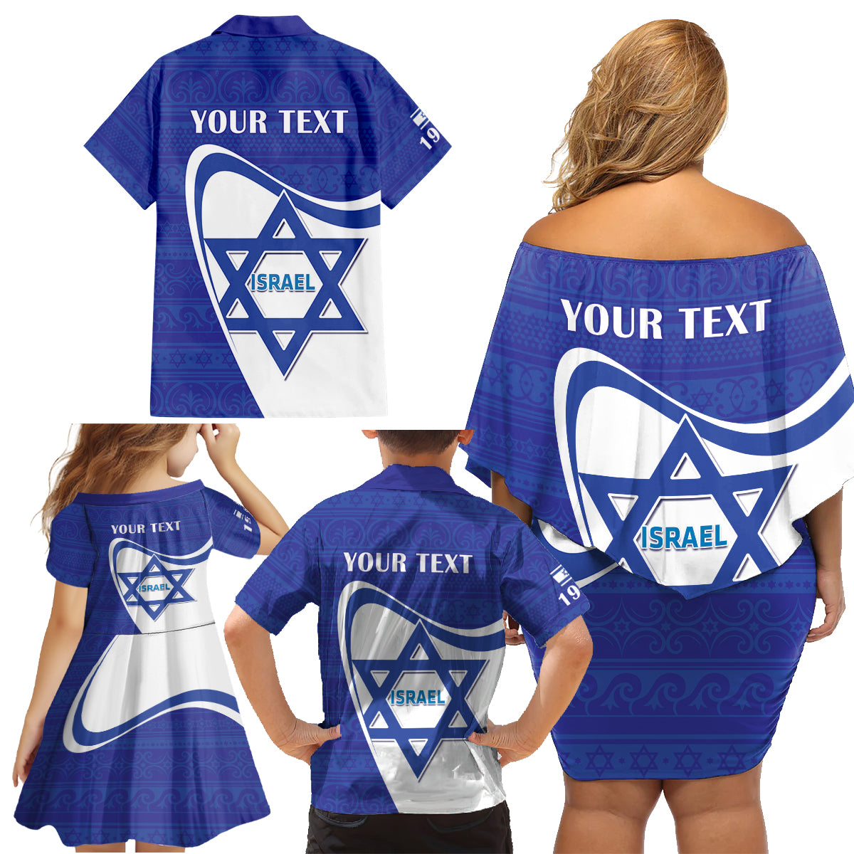 Personalised Israel Independence Day Family Matching Off Shoulder Short Dress and Hawaiian Shirt 2024 Yom Haatzmaut - Wonder Print Shop