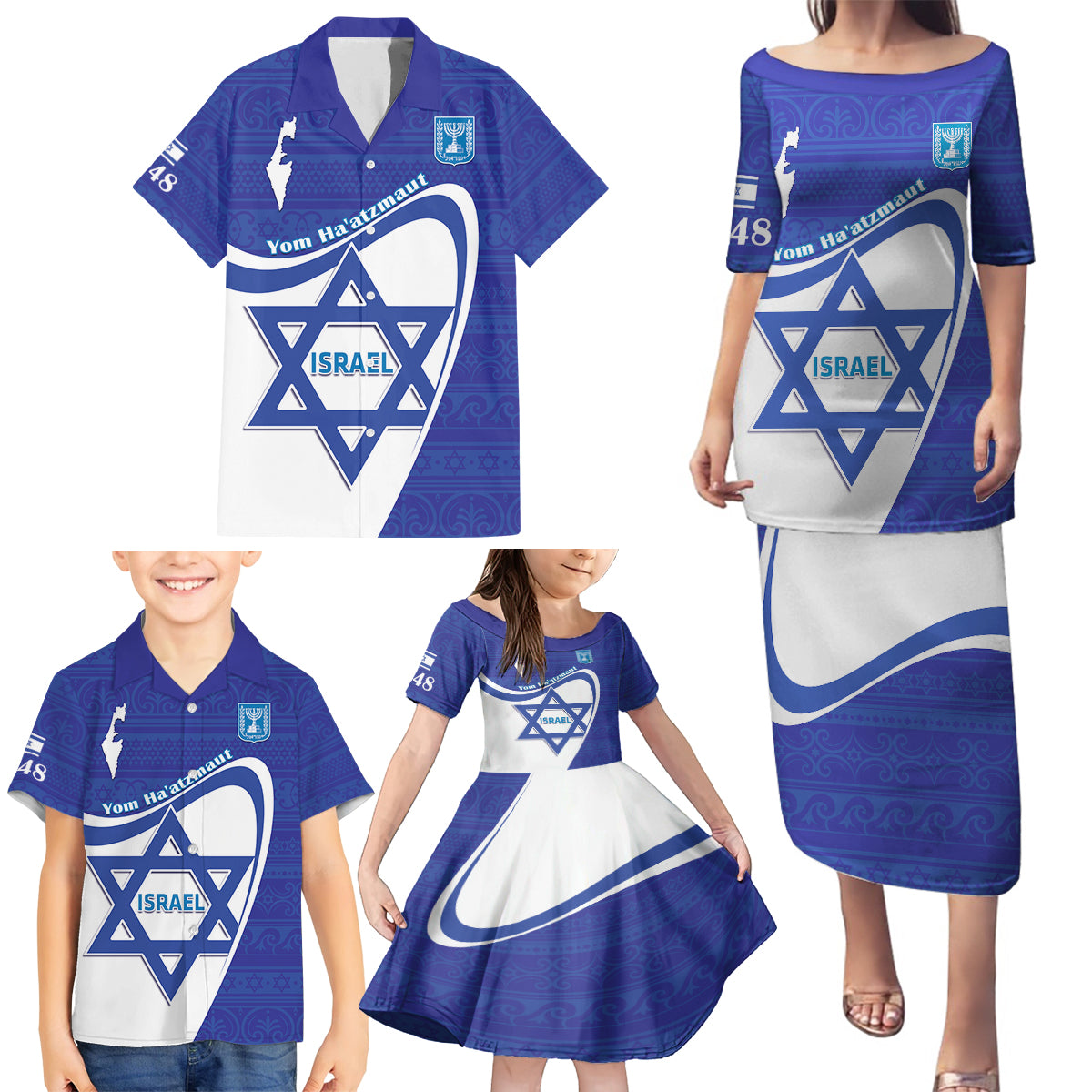 Personalised Israel Independence Day Family Matching Puletasi and Hawaiian Shirt 2024 Yom Haatzmaut - Wonder Print Shop
