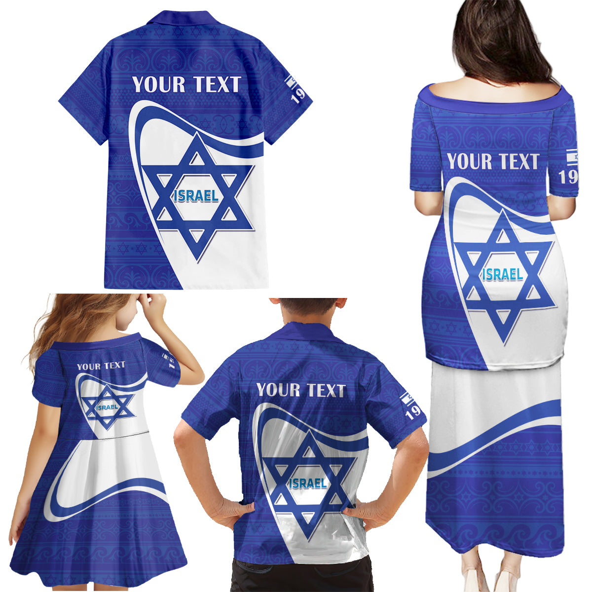 Personalised Israel Independence Day Family Matching Puletasi and Hawaiian Shirt 2024 Yom Haatzmaut - Wonder Print Shop