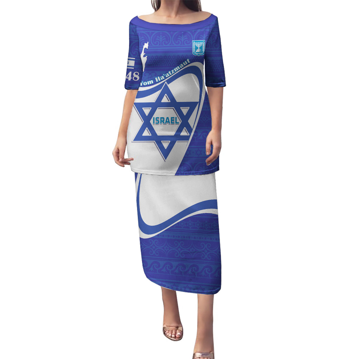 Personalised Israel Independence Day Family Matching Puletasi and Hawaiian Shirt 2024 Yom Haatzmaut - Wonder Print Shop