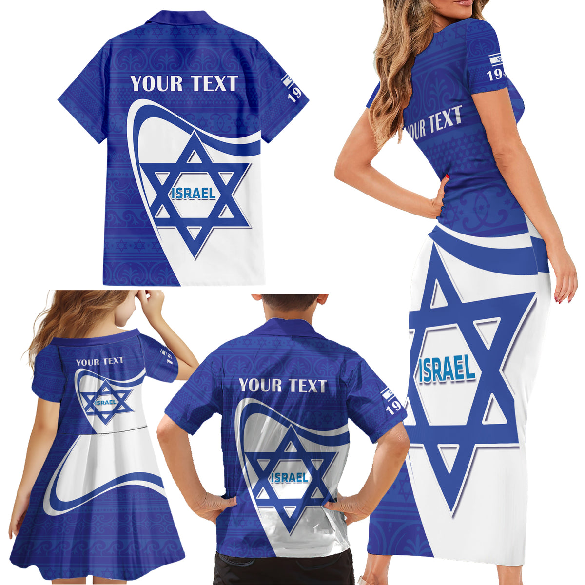 Personalised Israel Independence Day Family Matching Short Sleeve Bodycon Dress and Hawaiian Shirt 2024 Yom Haatzmaut - Wonder Print Shop