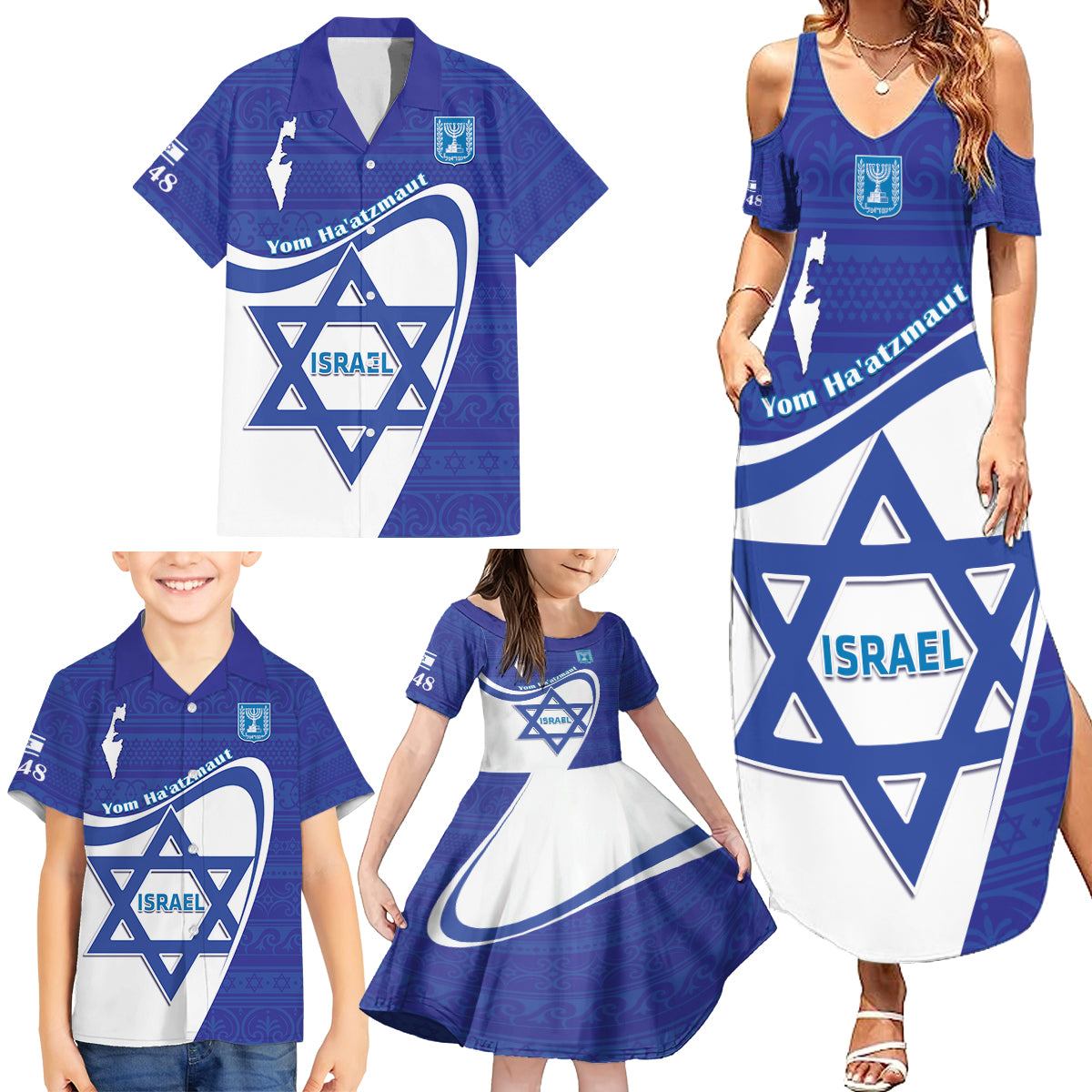Personalised Israel Independence Day Family Matching Summer Maxi Dress and Hawaiian Shirt 2024 Yom Haatzmaut - Wonder Print Shop