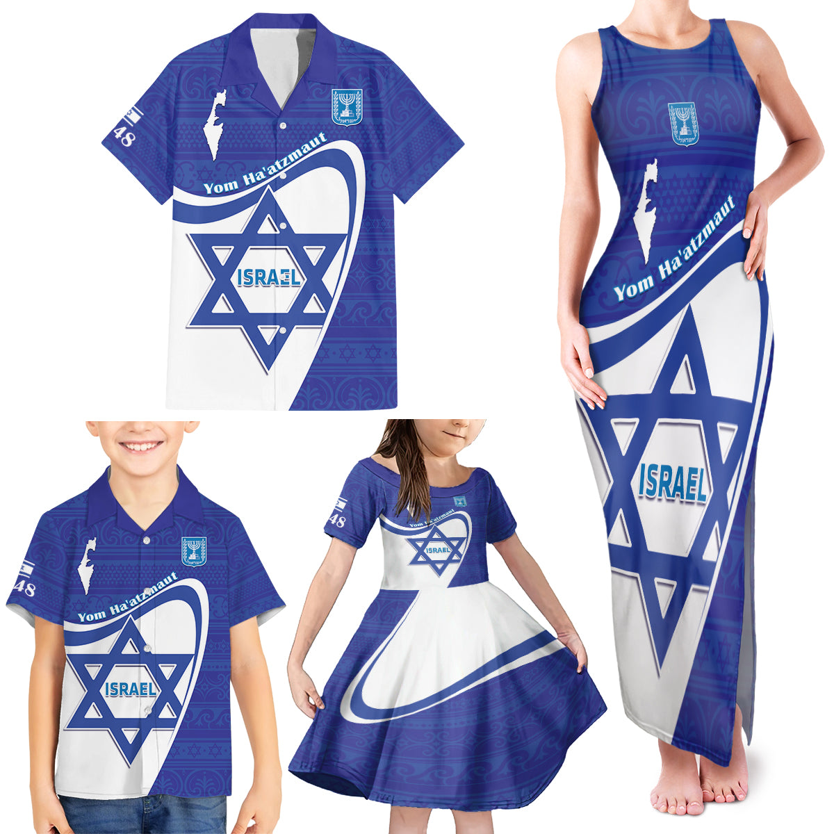 Personalised Israel Independence Day Family Matching Tank Maxi Dress and Hawaiian Shirt 2024 Yom Haatzmaut - Wonder Print Shop