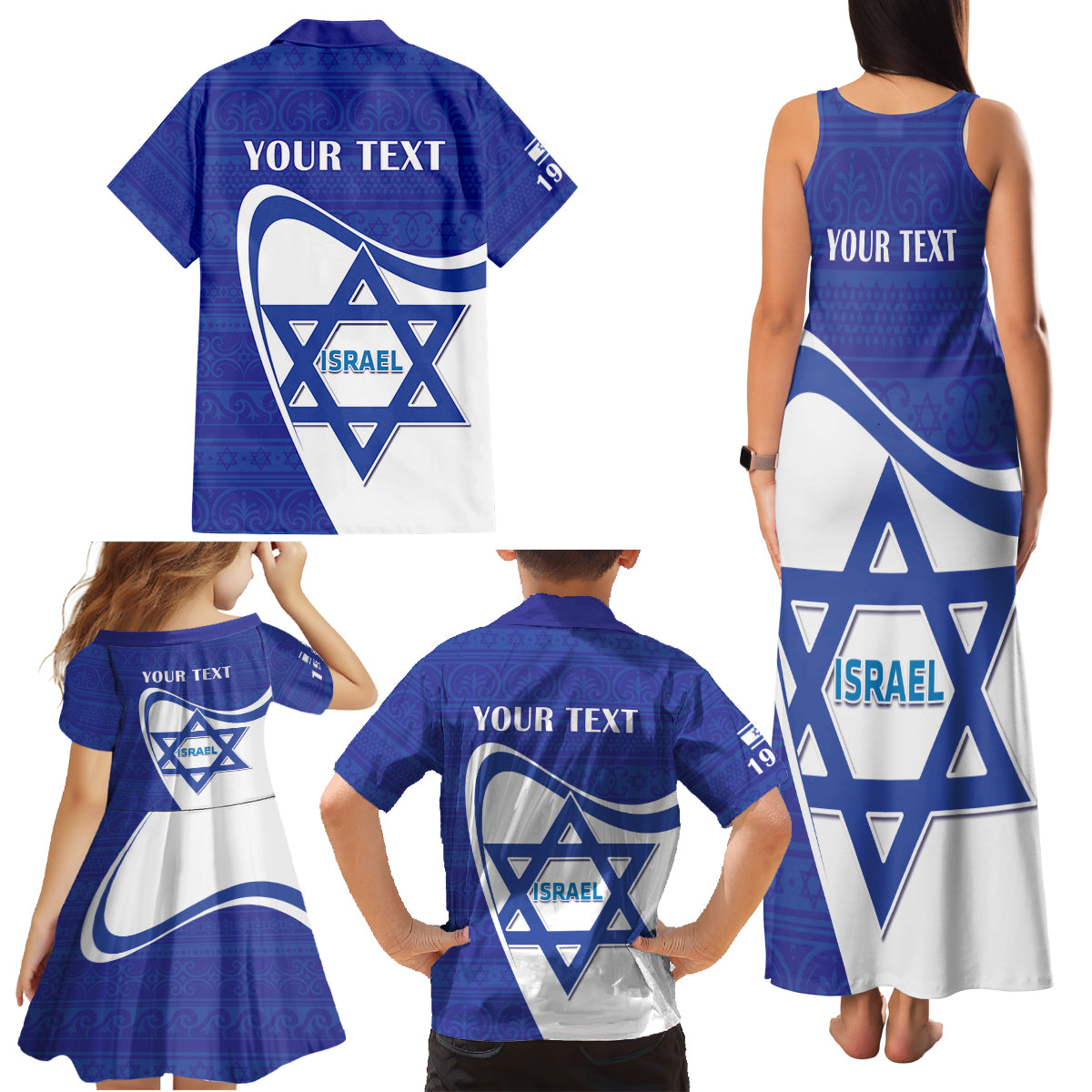 Personalised Israel Independence Day Family Matching Tank Maxi Dress and Hawaiian Shirt 2024 Yom Haatzmaut - Wonder Print Shop