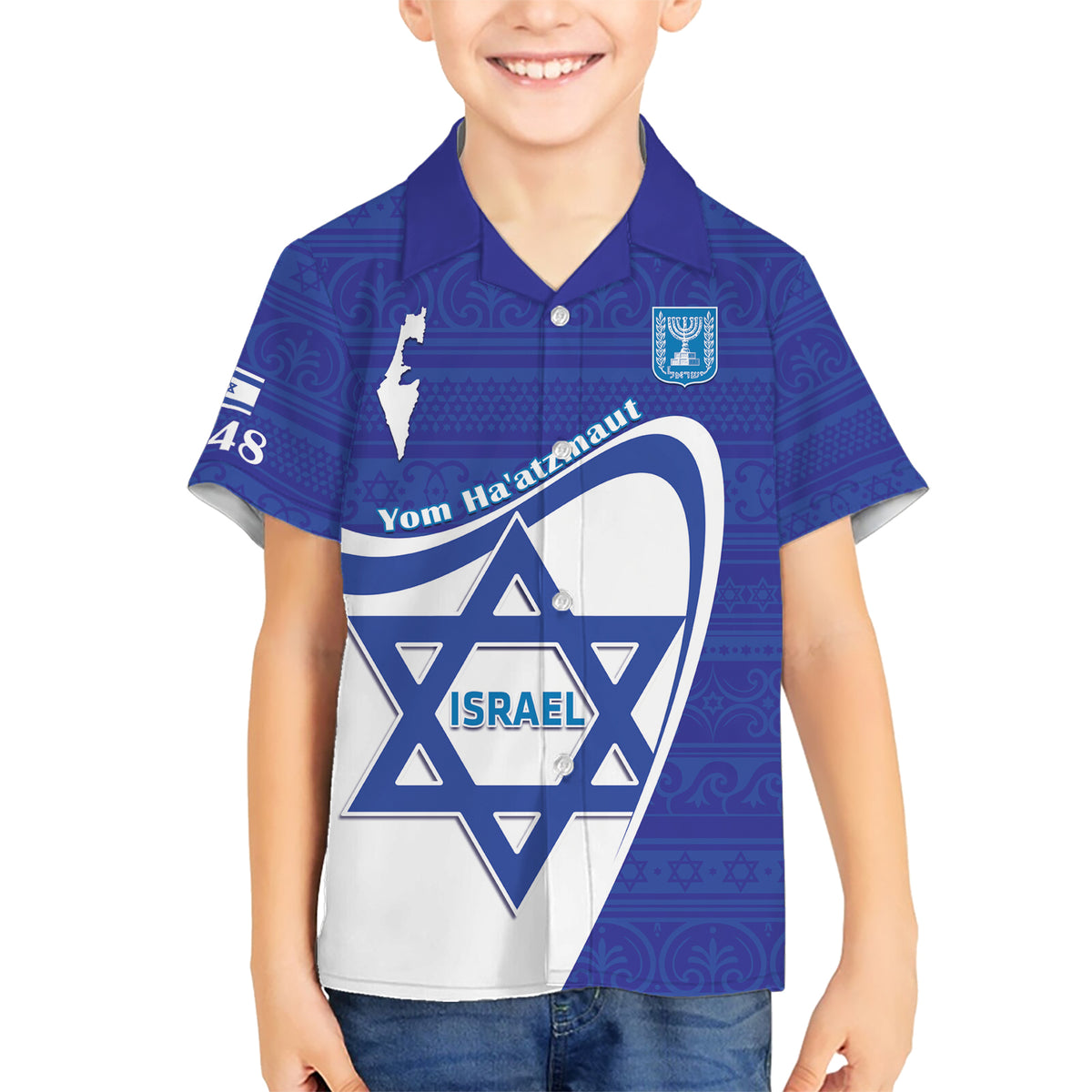 Personalised Israel Independence Day Kid Hawaiian Shirt 2024 Yom Haatzmaut - Wonder Print Shop