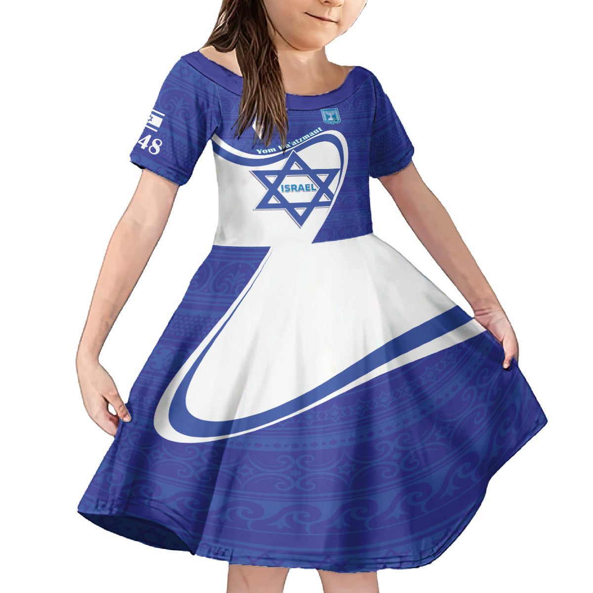 Personalised Israel Independence Day Kid Short Sleeve Dress 2024 Yom Haatzmaut - Wonder Print Shop