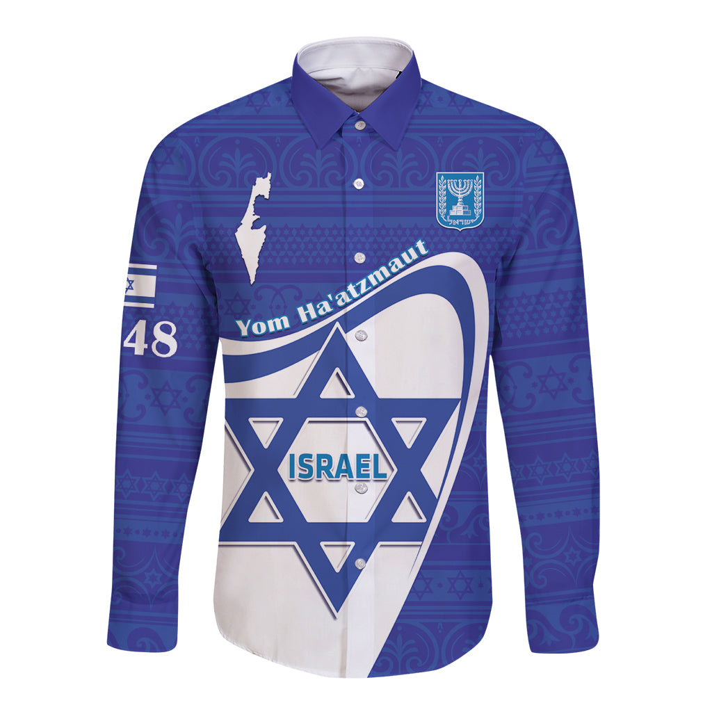 Personalised Israel Independence Day Long Sleeve Button Shirt 2024 Yom Haatzmaut - Wonder Print Shop