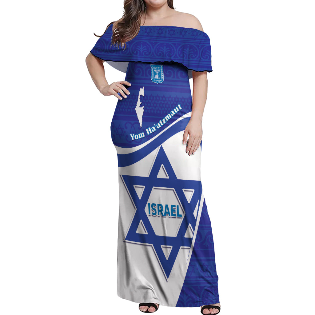 Personalised Israel Independence Day Off Shoulder Maxi Dress 2024 Yom Haatzmaut