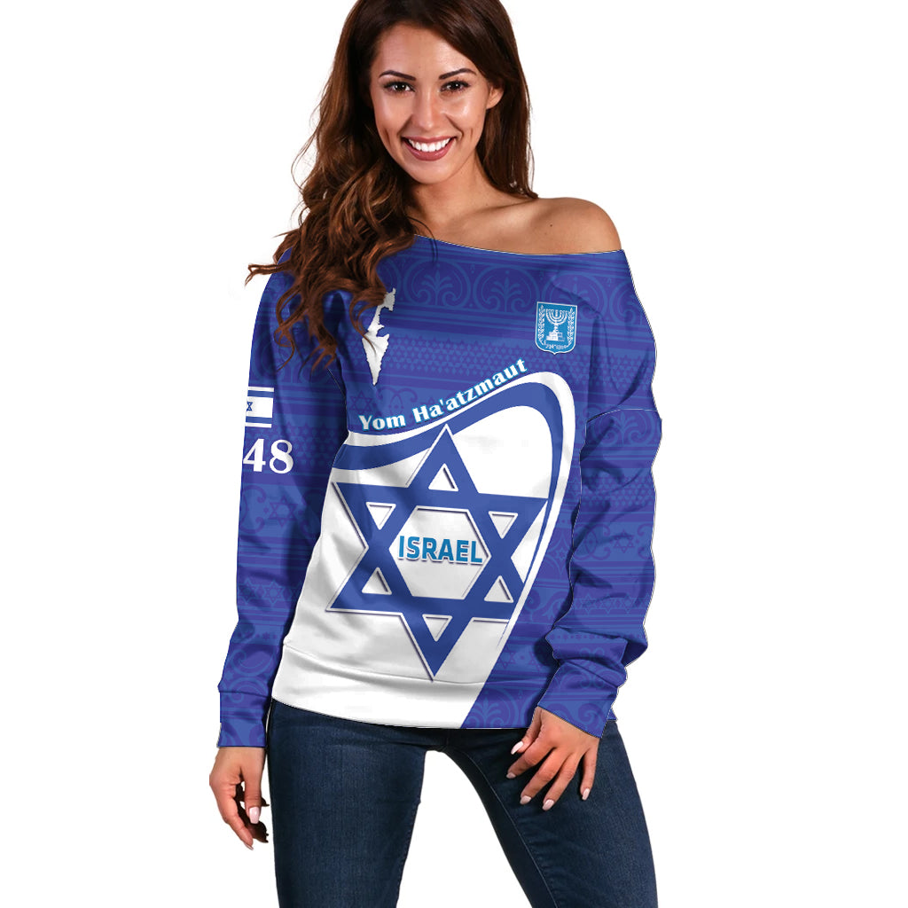 Personalised Israel Independence Day Off Shoulder Sweater 2024 Yom Haatzmaut