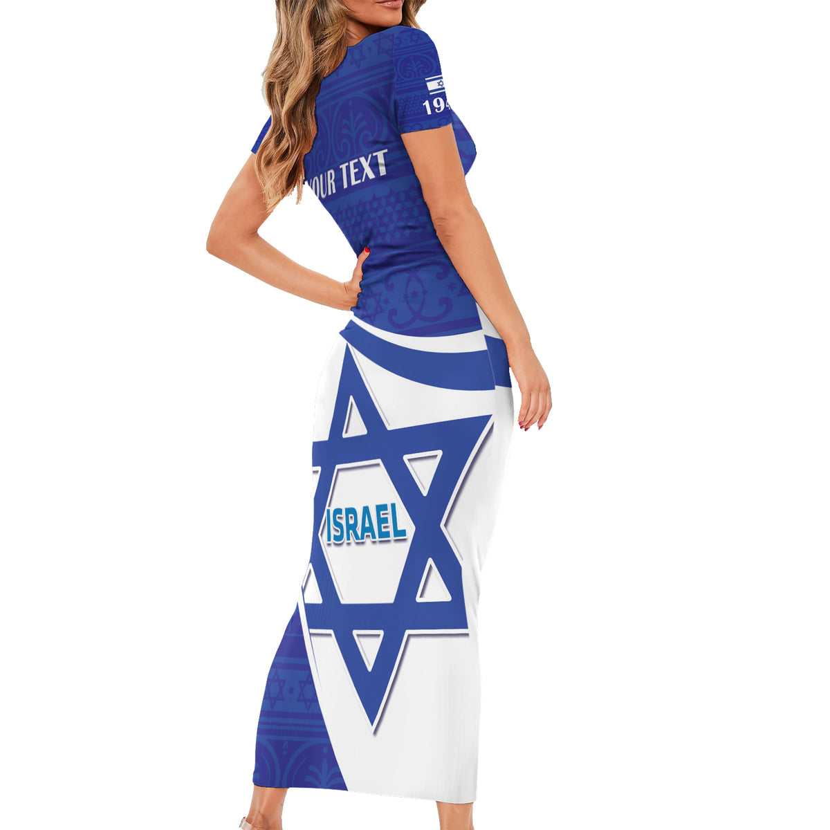 Personalised Israel Independence Day Short Sleeve Bodycon Dress 2024 Yom Haatzmaut - Wonder Print Shop
