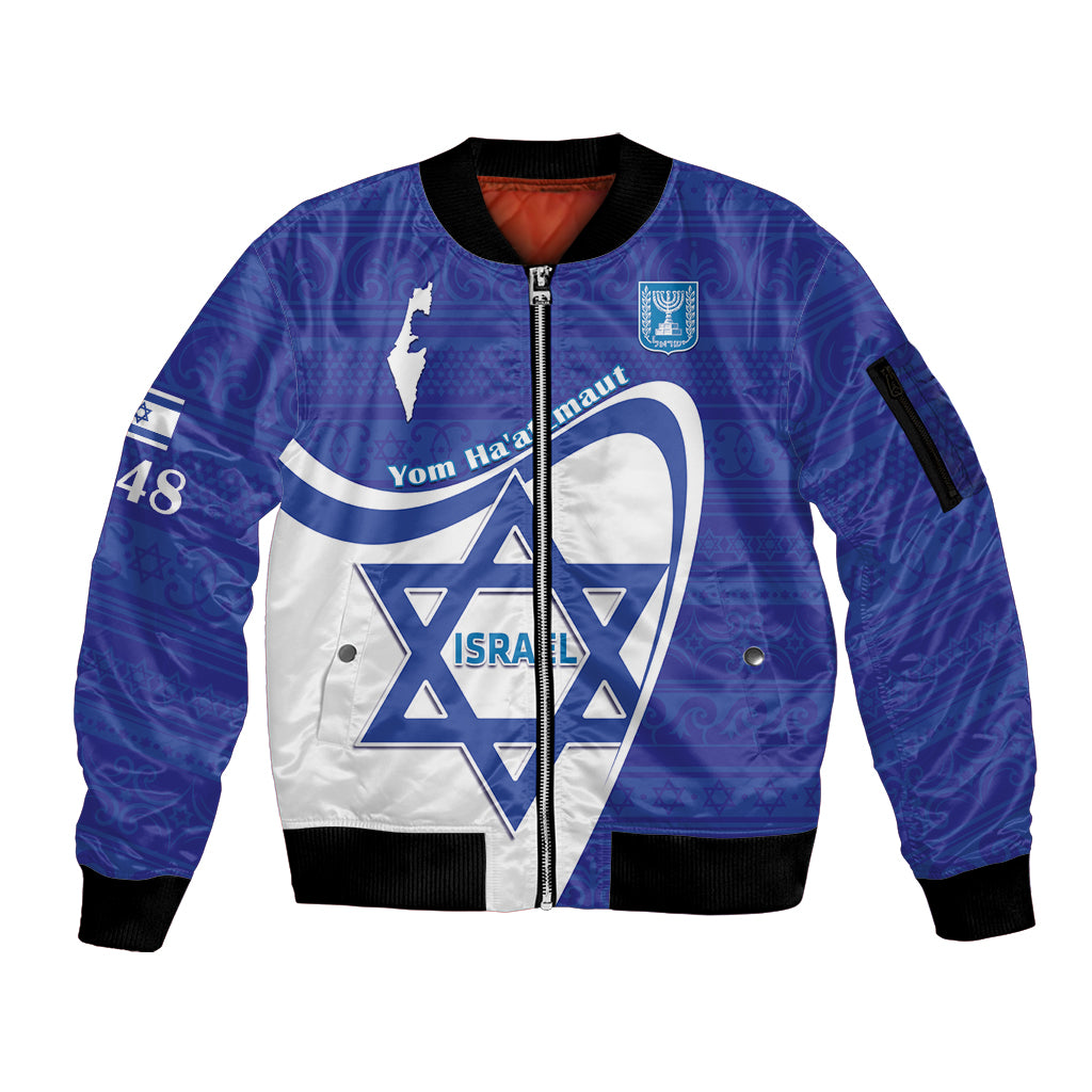 Personalised Israel Independence Day Sleeve Zip Bomber Jacket 2024 Yom Haatzmaut - Wonder Print Shop