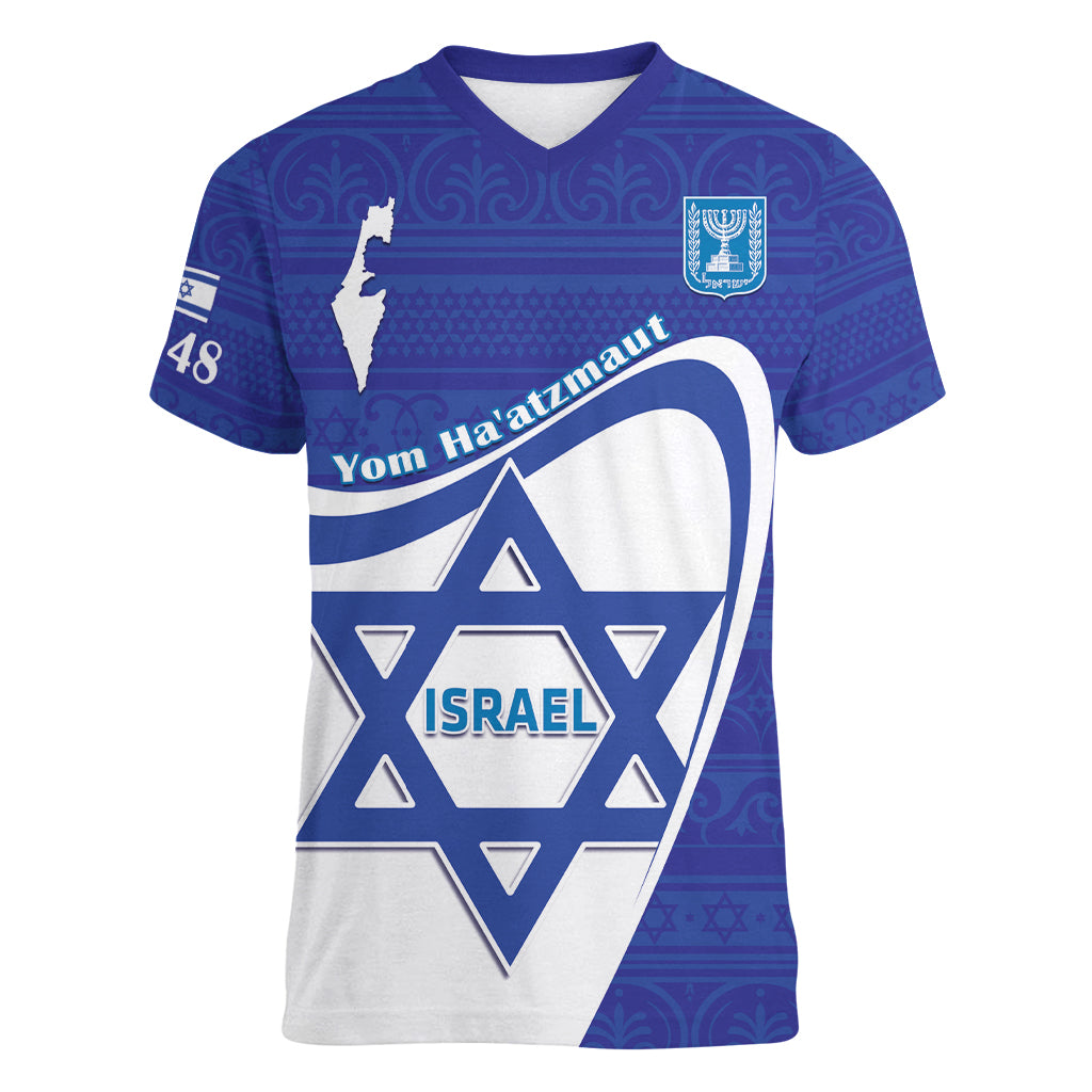 Personalised Israel Independence Day Women V-Neck T-Shirt 2024 Yom Haatzmaut