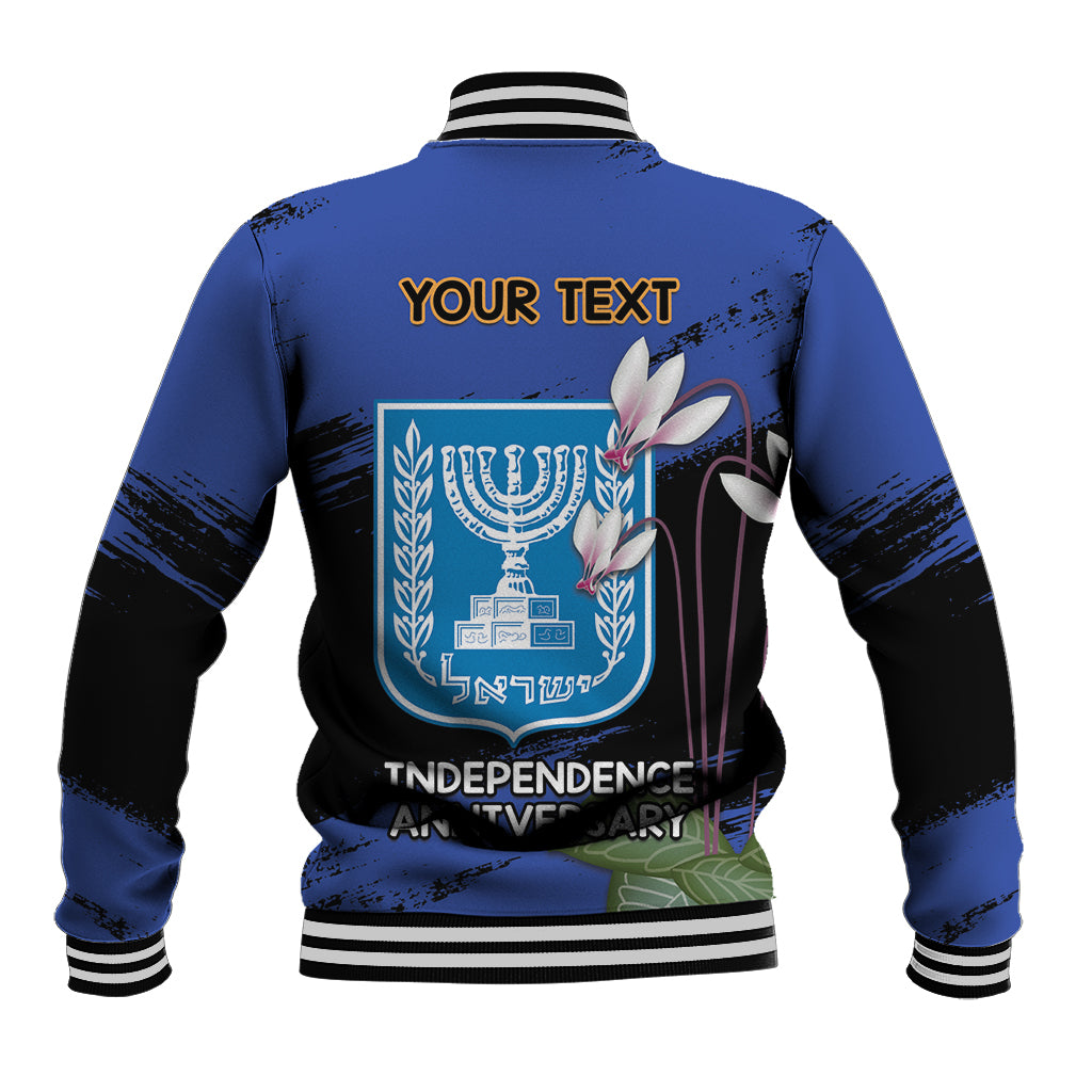 Personalised Israel Independence Day Baseball Jacket Menorah With Cyclamen Persicum Grunge - Wonder Print Shop