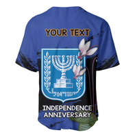 Personalised Israel Independence Day Baseball Jersey Menorah With Cyclamen Persicum Grunge - Wonder Print Shop