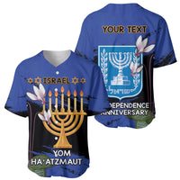 Personalised Israel Independence Day Baseball Jersey Menorah With Cyclamen Persicum Grunge - Wonder Print Shop