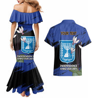 Personalised Israel Independence Day Couples Matching Mermaid Dress and Hawaiian Shirt Menorah With Cyclamen Persicum Grunge - Wonder Print Shop