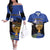 Personalised Israel Independence Day Couples Matching Off The Shoulder Long Sleeve Dress and Hawaiian Shirt Menorah With Cyclamen Persicum Grunge - Wonder Print Shop
