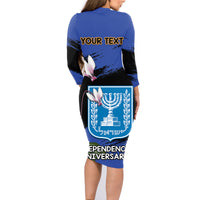 Personalised Israel Independence Day Family Matching Long Sleeve Bodycon Dress and Hawaiian Shirt Menorah With Cyclamen Persicum Grunge - Wonder Print Shop