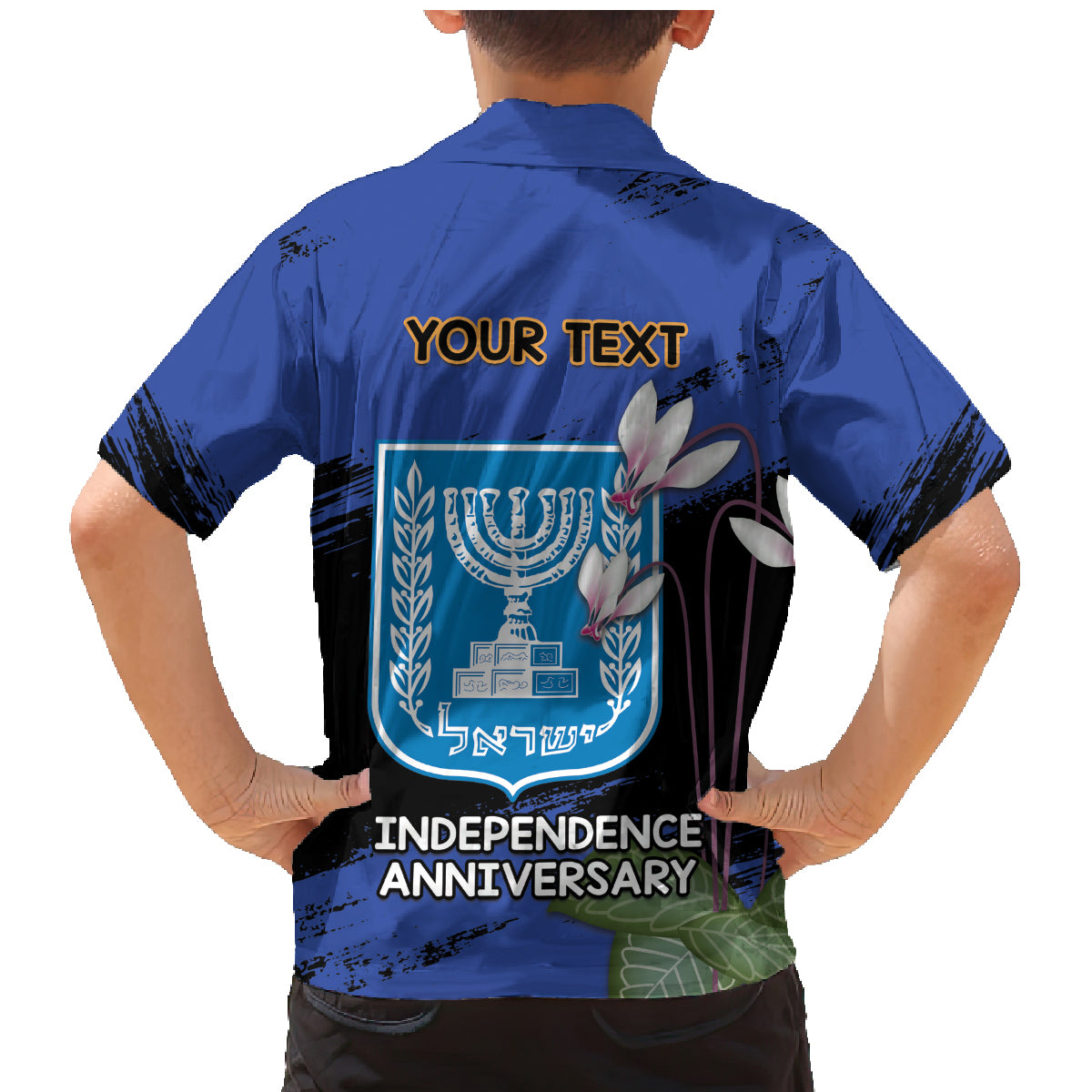 Personalised Israel Independence Day Family Matching Mermaid Dress and Hawaiian Shirt Menorah With Cyclamen Persicum Grunge - Wonder Print Shop