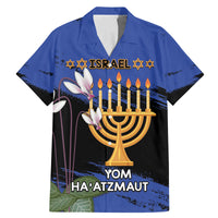 Personalised Israel Independence Day Family Matching Mermaid Dress and Hawaiian Shirt Menorah With Cyclamen Persicum Grunge - Wonder Print Shop