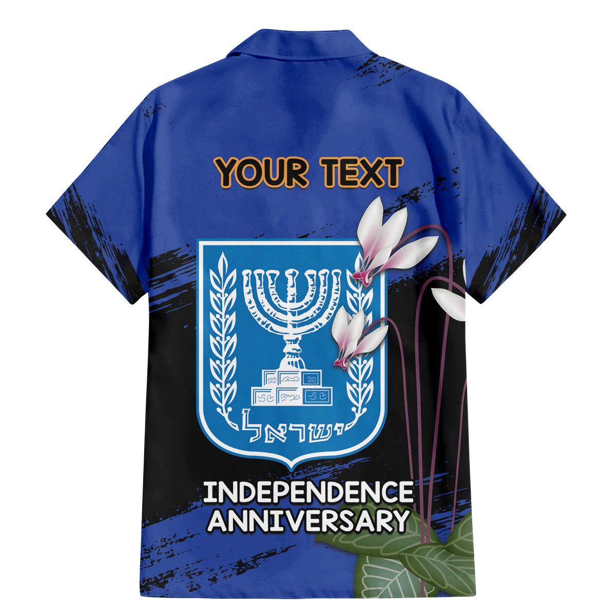 Personalised Israel Independence Day Family Matching Mermaid Dress and Hawaiian Shirt Menorah With Cyclamen Persicum Grunge - Wonder Print Shop