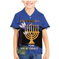 Personalised Israel Independence Day Family Matching Mermaid Dress and Hawaiian Shirt Menorah With Cyclamen Persicum Grunge - Wonder Print Shop