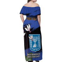 Personalised Israel Independence Day Family Matching Off Shoulder Maxi Dress and Hawaiian Shirt Menorah With Cyclamen Persicum Grunge - Wonder Print Shop