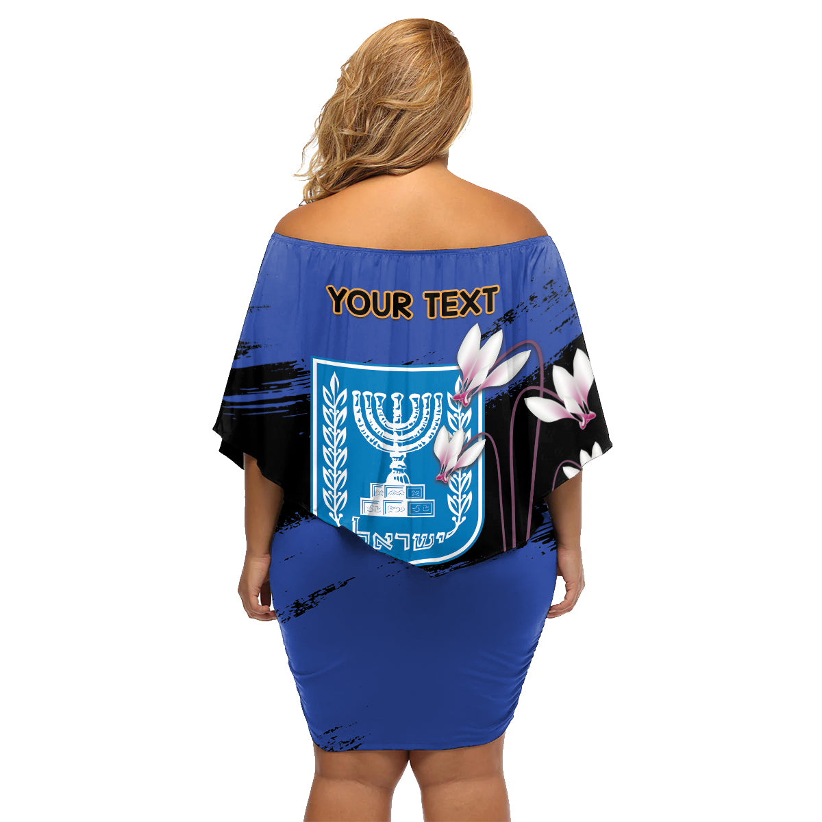 Personalised Israel Independence Day Family Matching Off Shoulder Short Dress and Hawaiian Shirt Menorah With Cyclamen Persicum Grunge - Wonder Print Shop