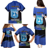 Personalised Israel Independence Day Family Matching Puletasi and Hawaiian Shirt Menorah With Cyclamen Persicum Grunge - Wonder Print Shop