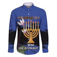 Personalised Israel Independence Day Family Matching Puletasi and Hawaiian Shirt Menorah With Cyclamen Persicum Grunge - Wonder Print Shop