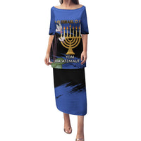Personalised Israel Independence Day Family Matching Puletasi and Hawaiian Shirt Menorah With Cyclamen Persicum Grunge - Wonder Print Shop