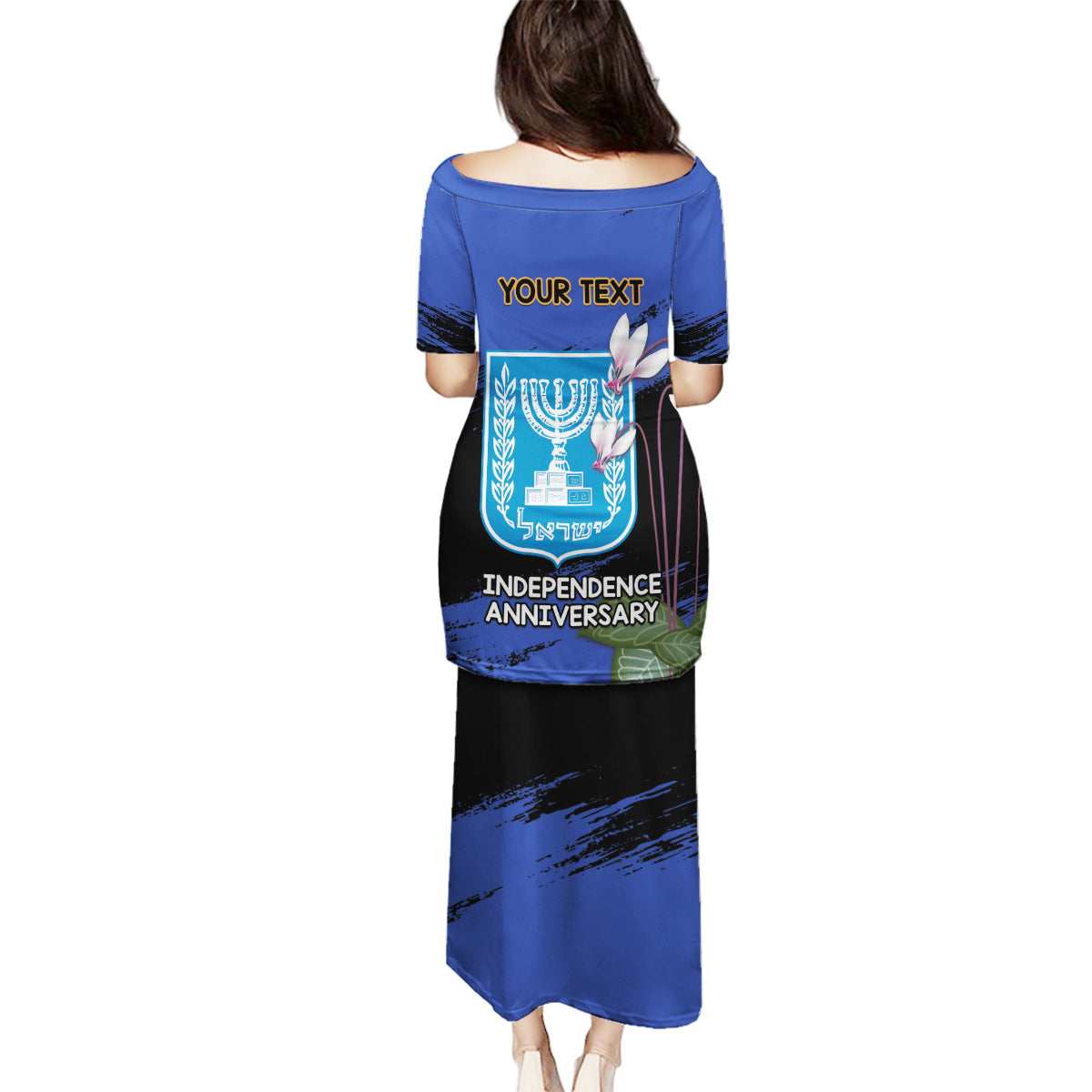Personalised Israel Independence Day Family Matching Puletasi and Hawaiian Shirt Menorah With Cyclamen Persicum Grunge - Wonder Print Shop