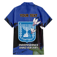 Personalised Israel Independence Day Family Matching Short Sleeve Bodycon Dress and Hawaiian Shirt Menorah With Cyclamen Persicum Grunge - Wonder Print Shop