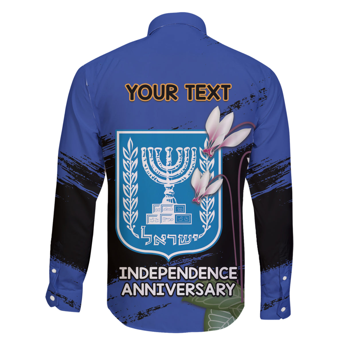 Personalised Israel Independence Day Family Matching Short Sleeve Bodycon Dress and Hawaiian Shirt Menorah With Cyclamen Persicum Grunge - Wonder Print Shop