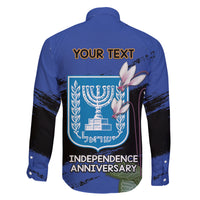 Personalised Israel Independence Day Family Matching Short Sleeve Bodycon Dress and Hawaiian Shirt Menorah With Cyclamen Persicum Grunge - Wonder Print Shop