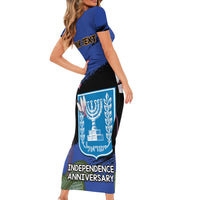 Personalised Israel Independence Day Family Matching Short Sleeve Bodycon Dress and Hawaiian Shirt Menorah With Cyclamen Persicum Grunge - Wonder Print Shop