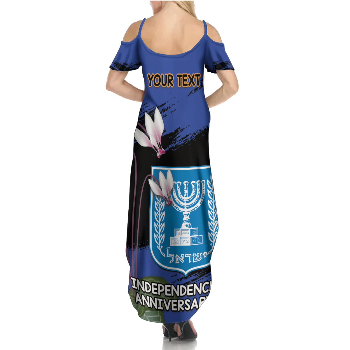 Personalised Israel Independence Day Family Matching Summer Maxi Dress and Hawaiian Shirt Menorah With Cyclamen Persicum Grunge - Wonder Print Shop