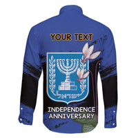 Personalised Israel Independence Day Family Matching Tank Maxi Dress and Hawaiian Shirt Menorah With Cyclamen Persicum Grunge - Wonder Print Shop