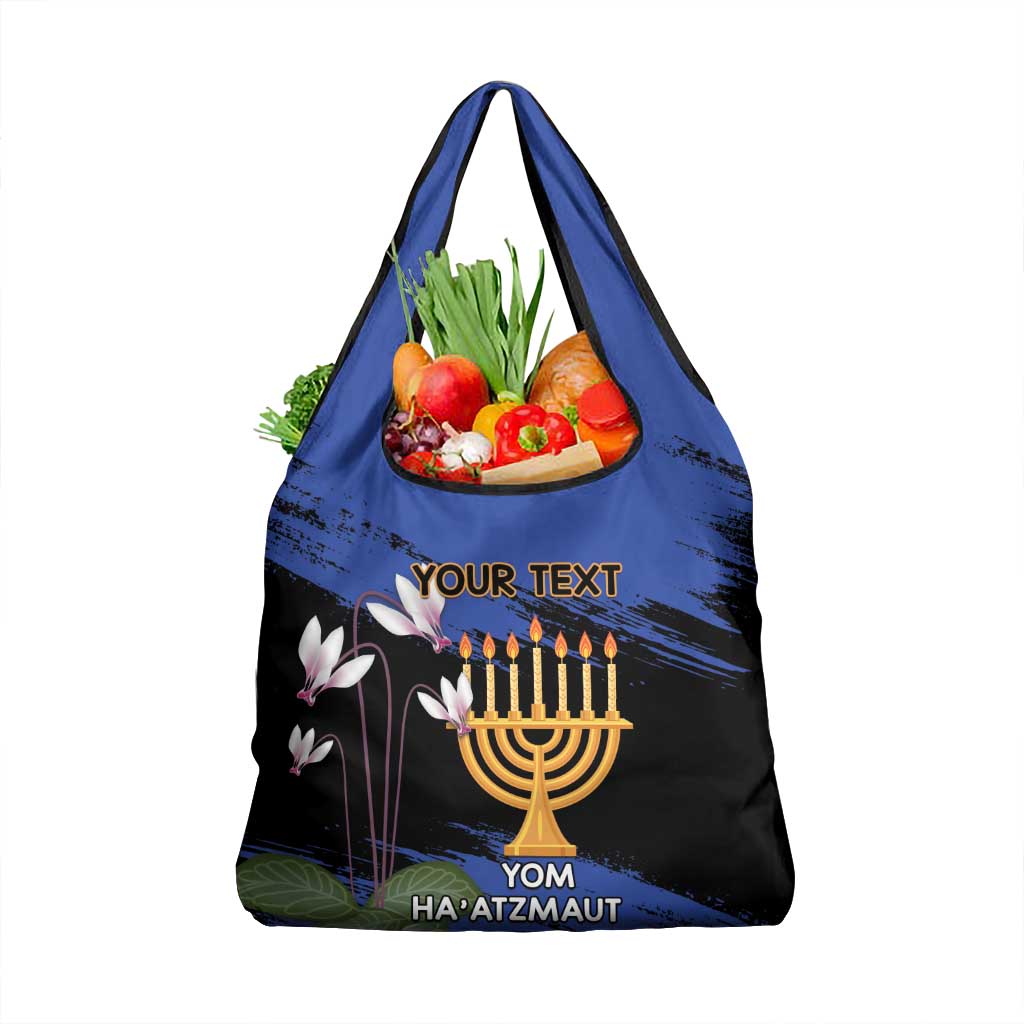 Personalised Israel Independence Day Grocery Bag Menorah With Cyclamen Persicum Grunge
