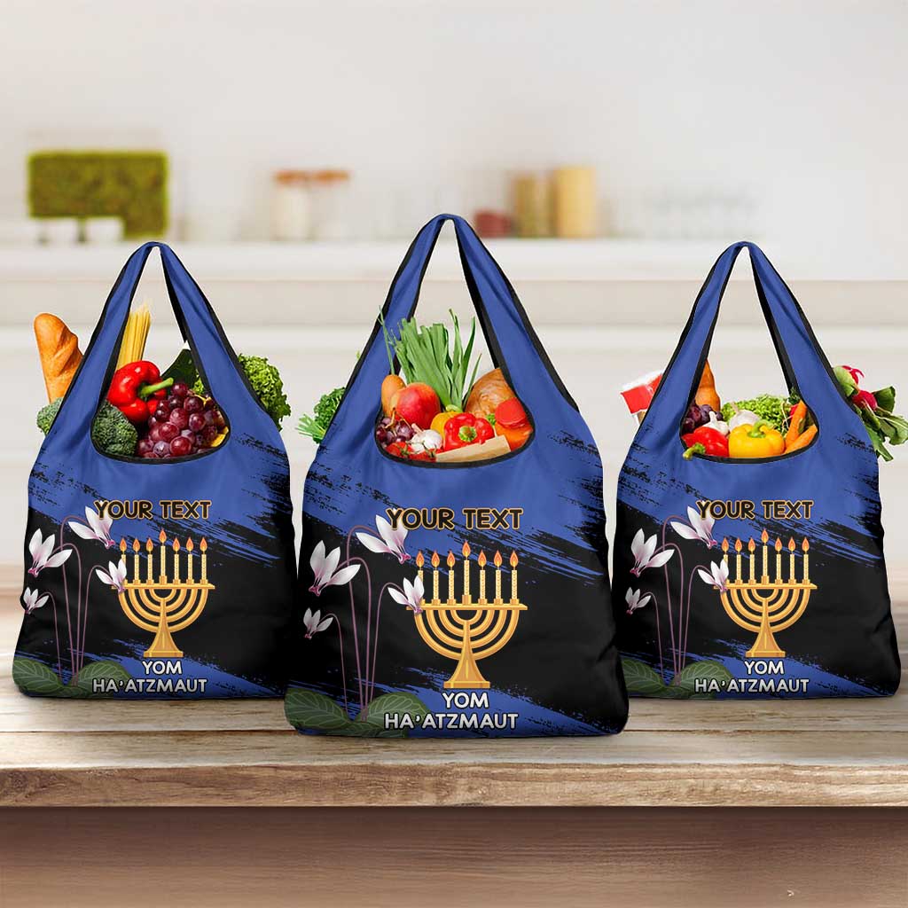 Personalised Israel Independence Day Grocery Bag Menorah With Cyclamen Persicum Grunge