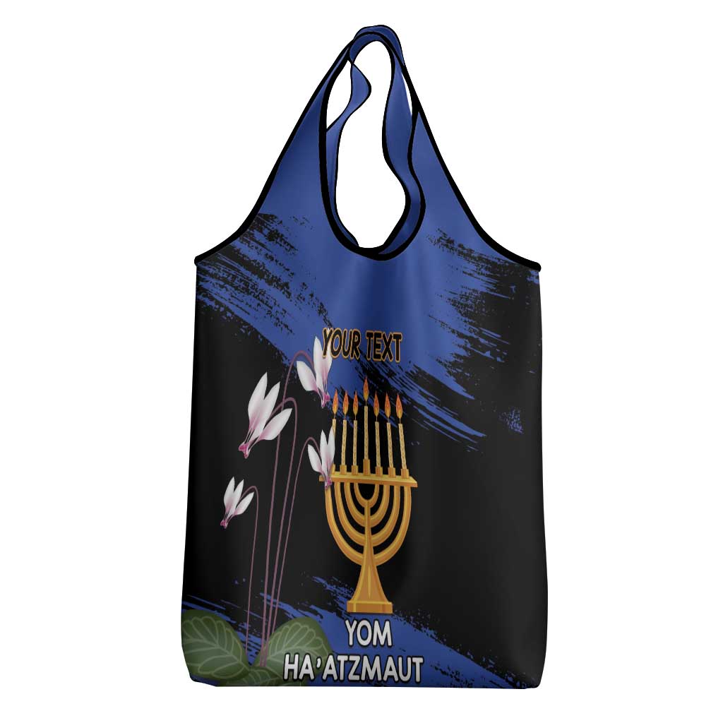 Personalised Israel Independence Day Grocery Bag Menorah With Cyclamen Persicum Grunge