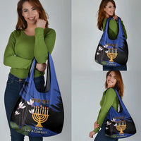 Personalised Israel Independence Day Grocery Bag Menorah With Cyclamen Persicum Grunge