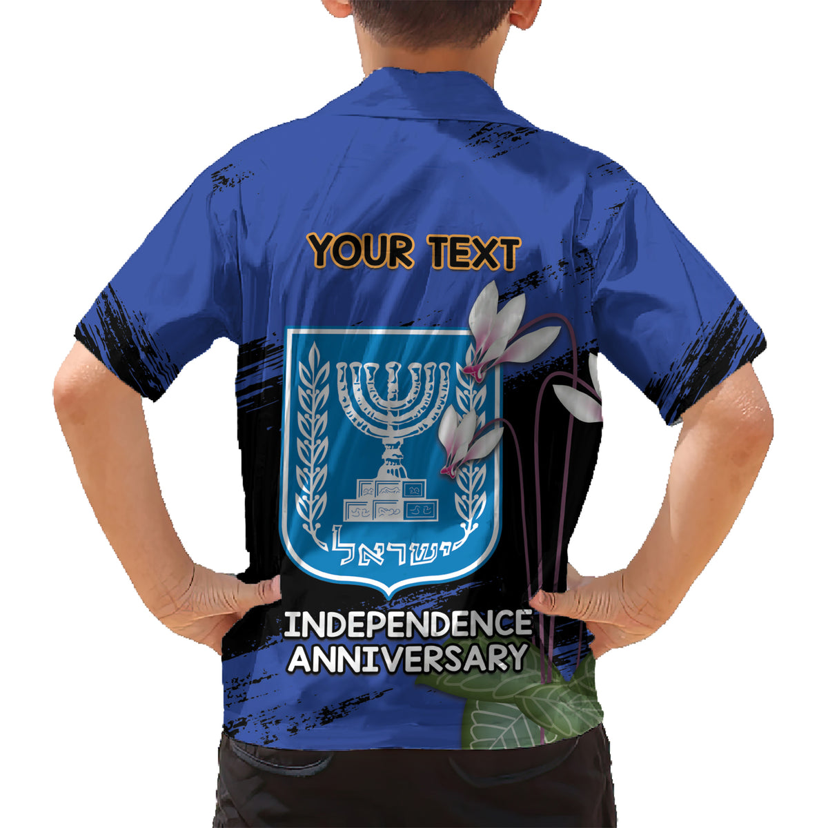 Personalised Israel Independence Day Hawaiian Shirt Menorah With Cyclamen Persicum Grunge - Wonder Print Shop