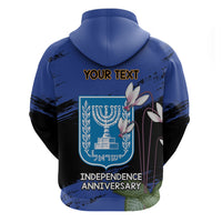 Personalised Israel Independence Day Hoodie Menorah With Cyclamen Persicum Grunge - Wonder Print Shop